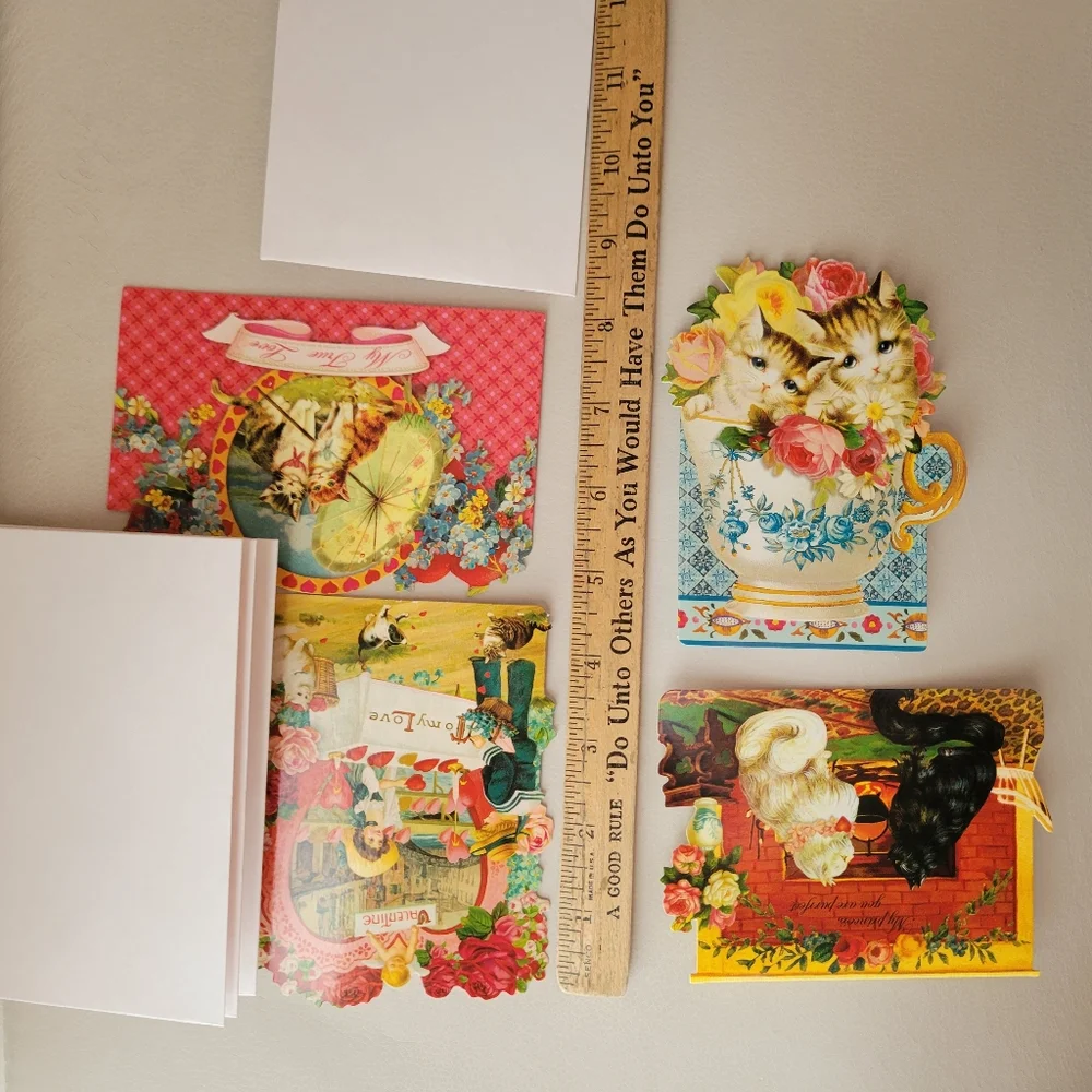 Punch Studio Victorian Look Valentine Cards 4 New Cats Hearts Scrapbook Journal